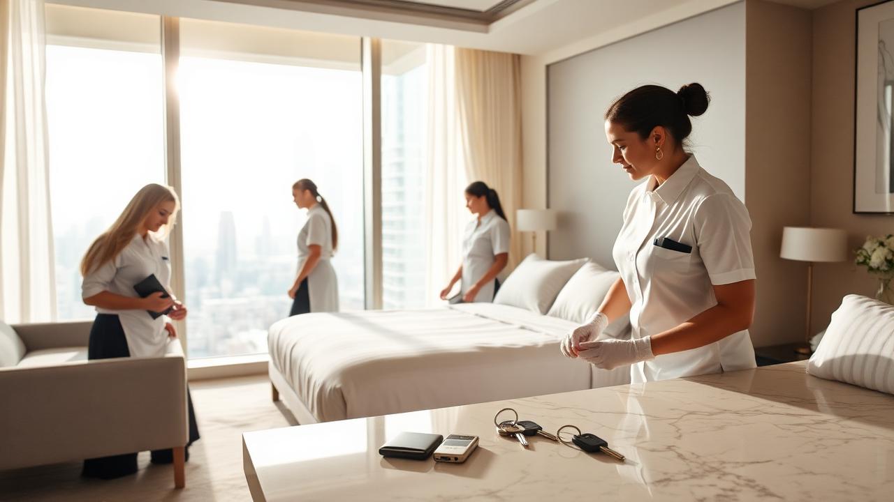 Équipe de gestion préparant un appartement locatif à Dubai